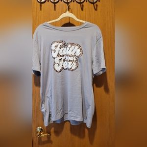 2x Gray Faith Over Fear leopard print tee- Washed but never worn
